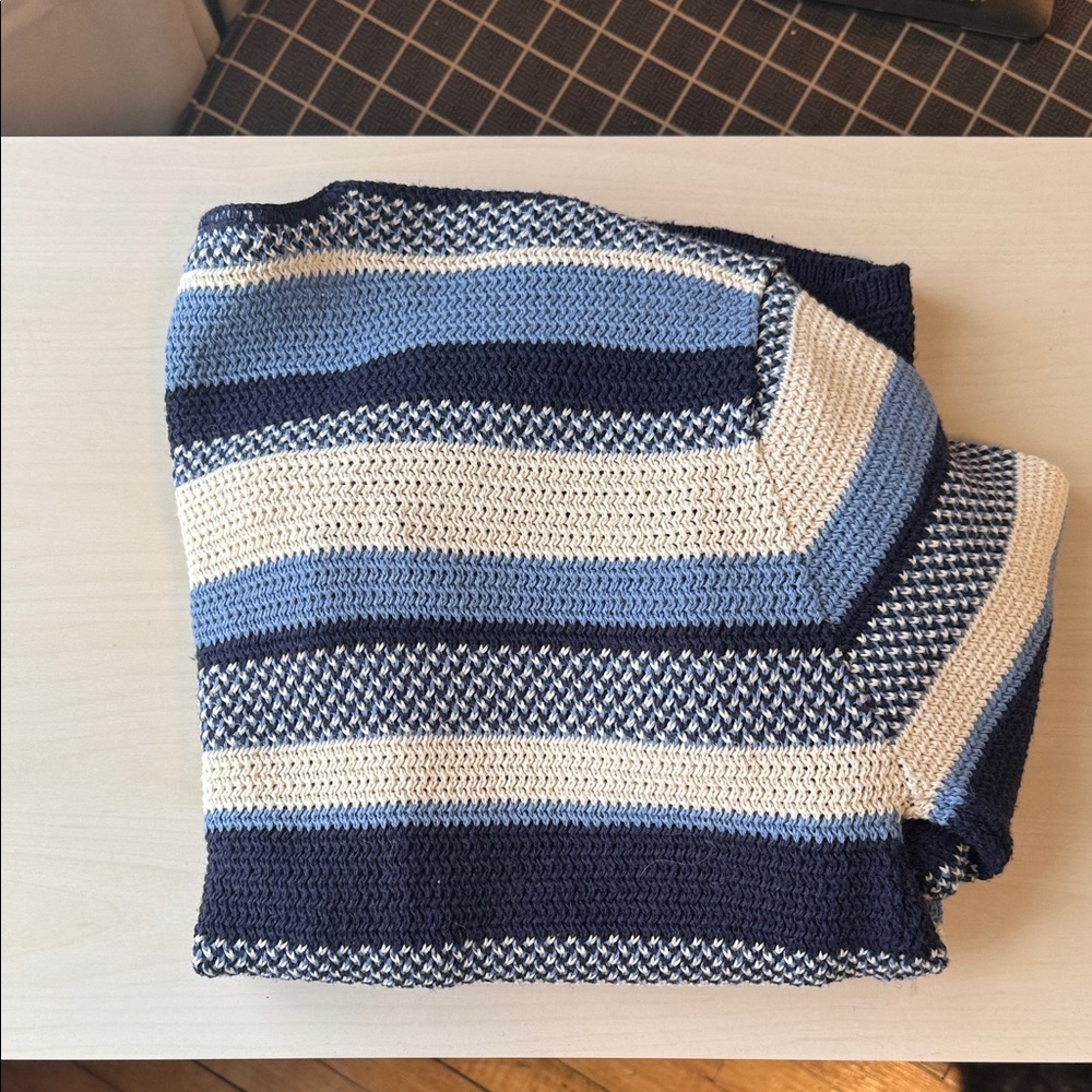Striped Knit Sweater in Blue and Cream